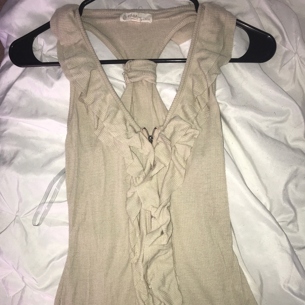 Beige fringed tank top
